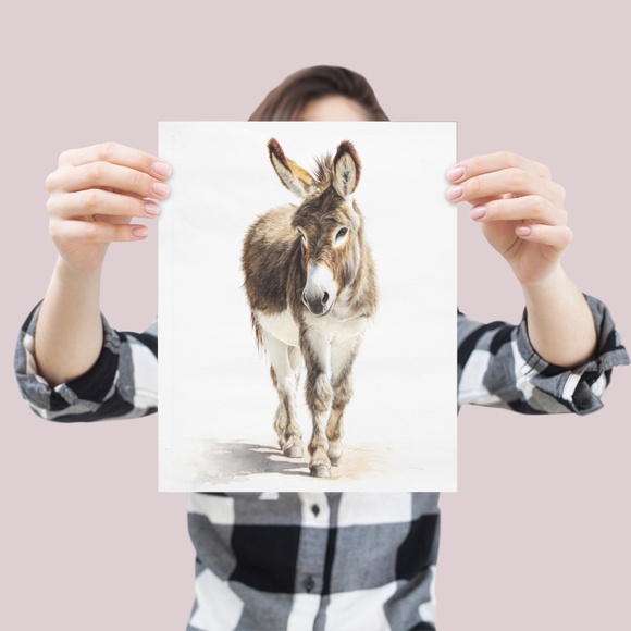 Watercolor Donkey Wall Art Print, Unframed - Charming Farmhouse Decor - Picture 4 of 6